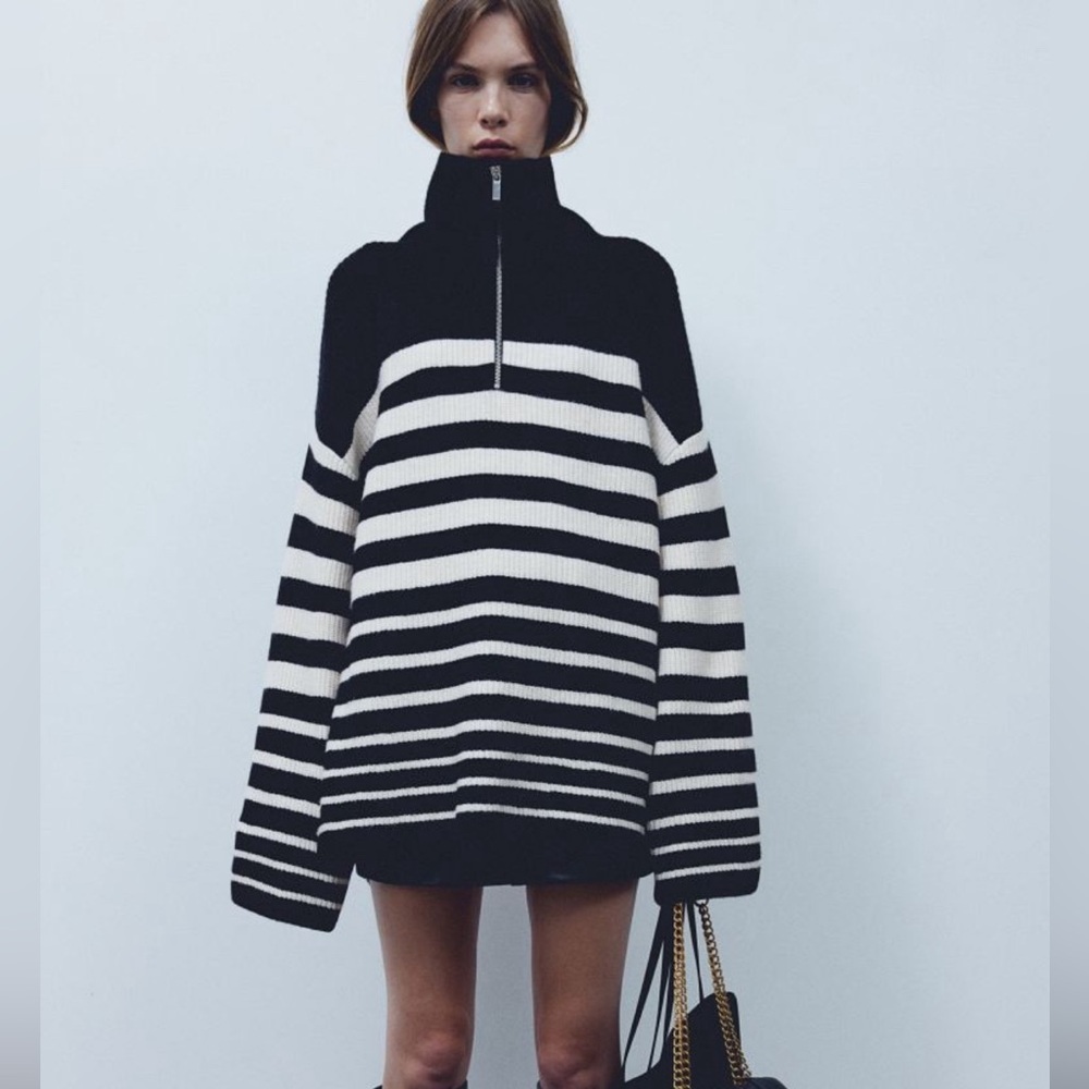H&M Rib Knit Half-Zip Oversized Sweater